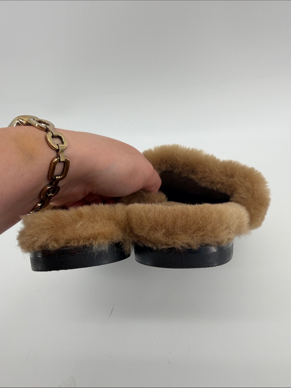 Anine Bing Shearling Mules in Yellow Gold 38 S90 - Picture 4 of 7